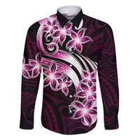 Plumeria Tribal Tattoo Family Matching Long Sleeve Bodycon Dress and Hawaiian Shirt Pink Polynesian Pattern LT9 Dad's Shirt - Long Sleeve Pink - Polynesian Pride