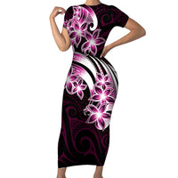 Plumeria Tribal Tattoo Family Matching Short Sleeve Bodycon Dress and Hawaiian Shirt Pink Polynesian Pattern LT9 Mom's Dress Pink - Polynesian Pride