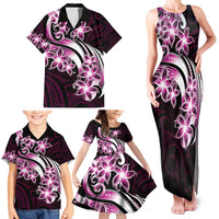 Plumeria Tribal Tattoo Family Matching Tank Maxi Dress and Hawaiian Shirt Pink Polynesian Pattern