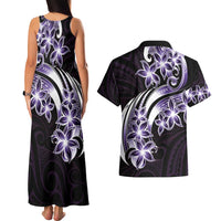 Plumeria Tribal Tattoo Couples Matching Tank Maxi Dress and Hawaiian Shirt Purple Polynesian Pattern