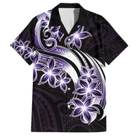 Plumeria Tribal Tattoo Family Matching Off Shoulder Short Dress and Hawaiian Shirt Purple Polynesian Pattern