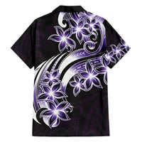 Plumeria Tribal Tattoo Family Matching Off Shoulder Short Dress and Hawaiian Shirt Purple Polynesian Pattern