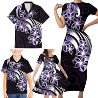 Plumeria Tribal Tattoo Family Matching Short Sleeve Bodycon Dress and Hawaiian Shirt Purple Polynesian Pattern LT9 - Polynesian Pride