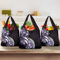 Plumeria Tribal Tattoo Grocery Bag Purple Polynesian Pattern