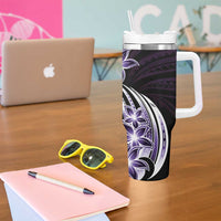 Plumeria Tribal Tattoo Tumbler With Handle Purple Polynesian Pattern
