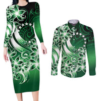 Cook Islands Tattoo Couples Matching Long Sleeve Bodycon Dress and Long Sleeve Button Shirt Plumeria Polynesian Pattern
