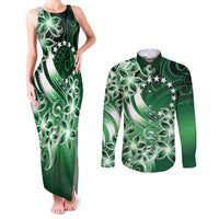 Cook Islands Tattoo Couples Matching Tank Maxi Dress and Long Sleeve Button Shirt Plumeria Polynesian Pattern