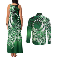 Cook Islands Tattoo Couples Matching Tank Maxi Dress and Long Sleeve Button Shirt Plumeria Polynesian Pattern