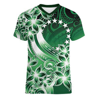 Cook Islands Tattoo Women V-Neck T-Shirt Plumeria Polynesian Pattern
