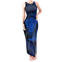 New Zealand Rugby Tank Maxi Dress Silver Fern All Black Mix Ta Moko Blue Style LT9 Women Blue - Polynesian Pride