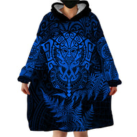 Personalised New Zealand Rugby Wearable Blanket Hoodie Silver Fern All Black Mix Ta Moko Blue Style LT9 - Polynesian Pride