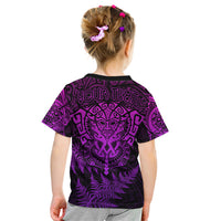 Personalised New Zealand Rugby Kid T Shirt Silver Fern All Black Mix Ta Moko Purple Style LT9 - Polynesian Pride