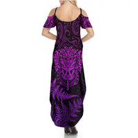 Personalised New Zealand Rugby Summer Maxi Dress Silver Fern All Black Mix Ta Moko Purple Style LT9 - Polynesian Pride