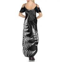 Personalised New Zealand Rugby Summer Maxi Dress Aotearoa Ka Mate Haka All Black Mix Ta Moko White Style LT9 - Polynesian Pride