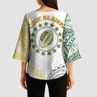 World Rugby Cook Islands Kimono Sleeve Blouse White Polynesian Tribal Pattern - Polynesian Pride