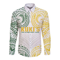 World Rugby Cook Islands Long Sleeve Button Shirt White Polynesian Tribal Pattern - Polynesian Pride