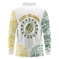 World Rugby Cook Islands Long Sleeve Polo Shirt White Polynesian Tribal Pattern - Polynesian Pride