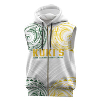 World Rugby Cook Islands Sleeveless Zip Hoodie White Polynesian Tribal Pattern - Polynesian Pride