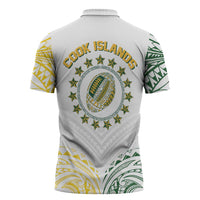 World Rugby Cook Islands Zipper Polo Shirt White Polynesian Tribal Pattern - Polynesian Pride