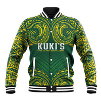 World Rugby Cook Islands Baseball Jacket Green Polynesian Tribal Pattern - Polynesian Pride