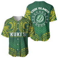 World Rugby Cook Islands Baseball Jersey Green Polynesian Tribal Pattern - Polynesian Pride