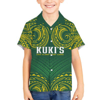 World Rugby Cook Islands Kid Hawaiian Shirt Green Polynesian Tribal Pattern - Polynesian Pride