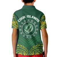 World Rugby Cook Islands Kid Polo Shirt Green Polynesian Tribal Pattern - Polynesian Pride