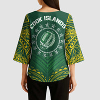 World Rugby Cook Islands Kimono Sleeve Blouse Green Polynesian Tribal Pattern - Polynesian Pride