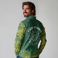 World Rugby Cook Islands Long Sleeve Polo Shirt Green Polynesian Tribal Pattern - Polynesian Pride