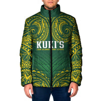 World Rugby Cook Islands Padded Jacket Green Polynesian Tribal Pattern - Polynesian Pride