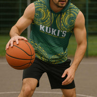 World Rugby Cook Islands Sleeveless Hoodie Green Polynesian Tribal Pattern - Polynesian Pride