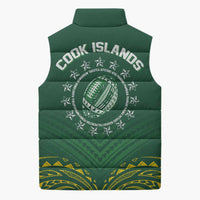 World Rugby Cook Islands Sleeveless Puffer Jacket Green Polynesian Tribal Pattern - Polynesian Pride