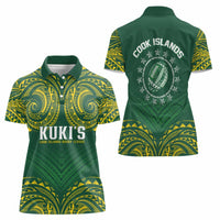 World Rugby Cook Islands Women Polo Shirt Green Polynesian Tribal Pattern - Polynesian Pride