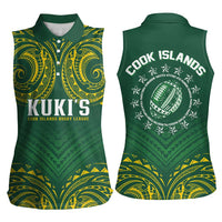 World Rugby Cook Islands Women Sleeveless Polo Shirt Green Polynesian Tribal Pattern - Polynesian Pride