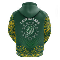 World Rugby Cook Islands Zip Hoodie Green Polynesian Tribal Pattern - Polynesian Pride