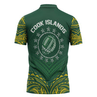 World Rugby Cook Islands Zipper Polo Shirt Green Polynesian Tribal Pattern - Polynesian Pride
