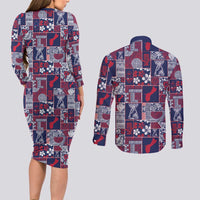 Guam Felis Pasgua Couples Matching Long Sleeve Bodycon Dress and Long Sleeve Button Shirt Pacific Patchwork Xmas Vibes - Polynesian Pride