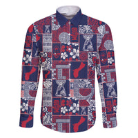 Guam Felis Pasgua Family Matching Off The Shoulder Long Sleeve Dress and Hawaiian Shirt Pacific Patchwork Xmas Vibes - Polynesian Pride