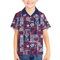 Guam Felis Pasgua Family Matching Off The Shoulder Long Sleeve Dress and Hawaiian Shirt Pacific Patchwork Xmas Vibes LT9 Son's Shirt Blue - Polynesian Pride