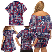 Guam Felis Pasgua Family Matching Off Shoulder Short Dress and Hawaiian Shirt Pacific Patchwork Xmas Vibes - Polynesian Pride