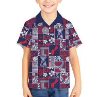 Guam Felis Pasgua Family Matching Short Sleeve Bodycon Dress and Hawaiian Shirt Pacific Patchwork Xmas Vibes LT9 Son's Shirt Blue - Polynesian Pride