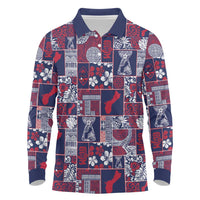 Guam Felis Pasgua Long Sleeve Polo Shirt Pacific Patchwork Xmas Vibes - Polynesian Pride