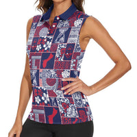 Guam Felis Pasgua Women Sleeveless Polo Shirt Pacific Patchwork Xmas Vibes - Polynesian Pride