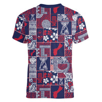 Guam Felis Pasgua Women V-Neck T-Shirt Pacific Patchwork Xmas Vibes - Polynesian Pride