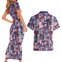 Manuia le Kerisimasi American Samoa Couples Matching Short Sleeve Bodycon Dress and Hawaiian Shirt Pacific Patchwork Xmas Vibes - Polynesian Pride