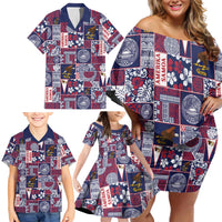 Manuia le Kerisimasi American Samoa Family Matching Off Shoulder Short Dress and Hawaiian Shirt Pacific Patchwork Xmas Vibes - Polynesian Pride