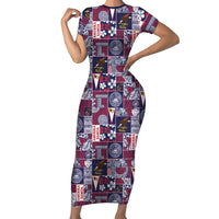 Manuia le Kerisimasi American Samoa Family Matching Short Sleeve Bodycon Dress and Hawaiian Shirt Pacific Patchwork Xmas Vibes LT9 Mom's Dress Blue - Polynesian Pride