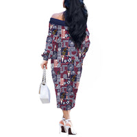 Manuia le Kerisimasi American Samoa Off The Shoulder Long Sleeve Dress Pacific Patchwork Xmas Vibes - Polynesian Pride