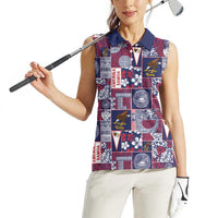 Manuia le Kerisimasi American Samoa Women Sleeveless Polo Shirt Pacific Patchwork Xmas Vibes - Polynesian Pride