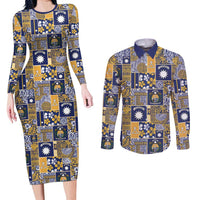 Ekamawir omo Nauru Couples Matching Long Sleeve Bodycon Dress and Long Sleeve Button Shirt Pacific Patchwork Xmas Vibes - Polynesian Pride